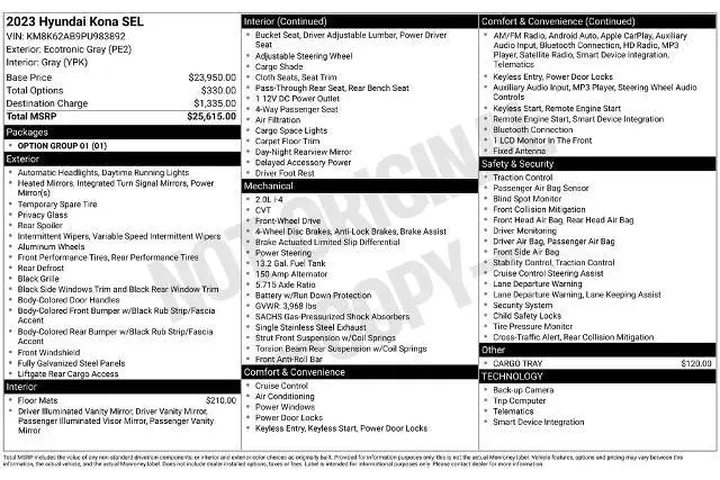 $20100 : Hyundai KONA 2023 SEL 4dr Cr image 3