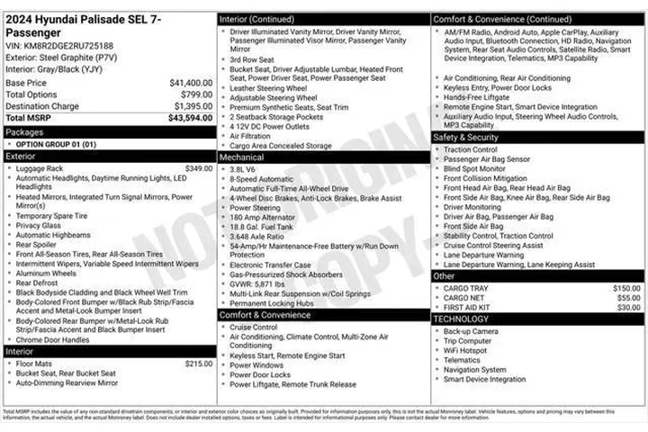 $36295 : Hyundai PALISADE 2024 AWD SE image 5