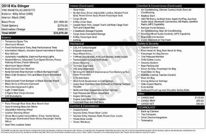$18995 : Kia Stinger 2018 4dr Sedan image 1