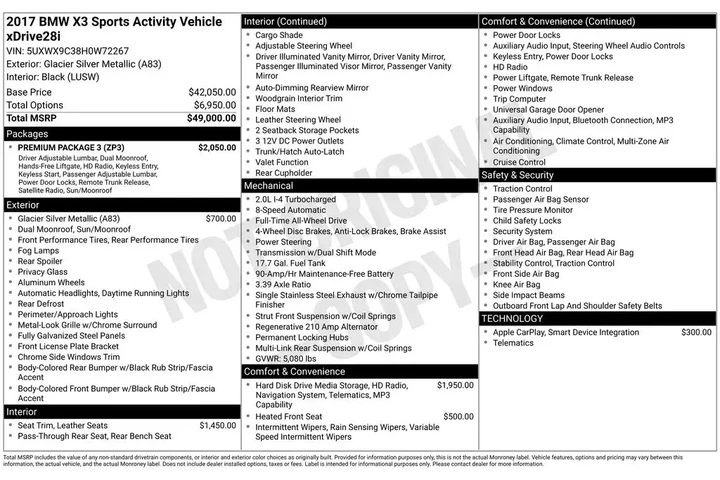 $14000 : BMW X3 2017 AWD xDrive28i 4d image 3