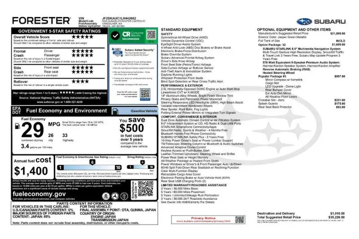 $18752 : 2020 Forester Limited image 3