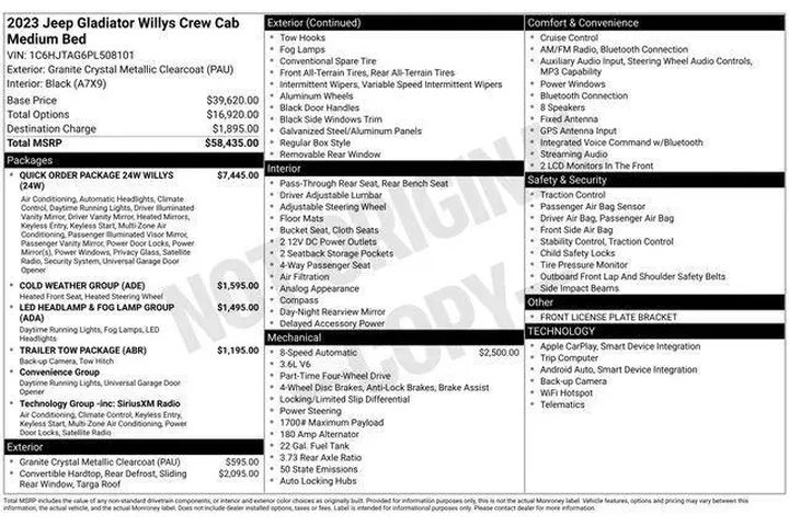 $33995 : Jeep Gladiator 2023 4x4 Will image 1