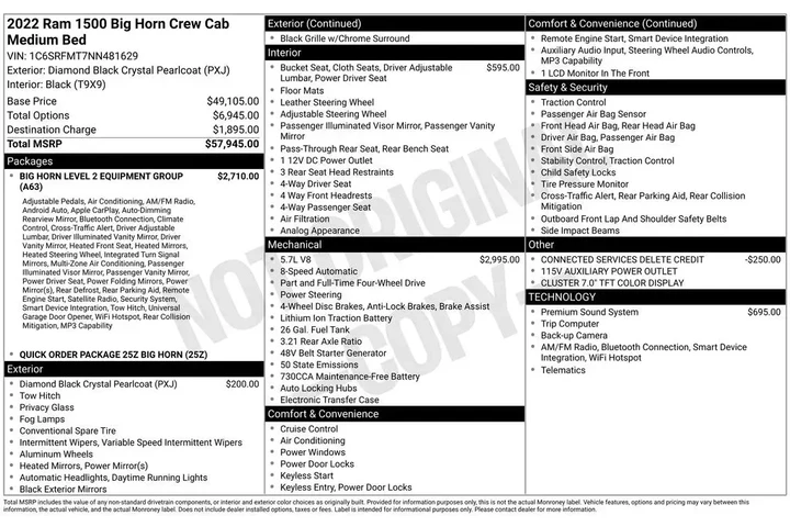 $36996 : Ram 1500 2022 4x4 Big Horn 4 image 9