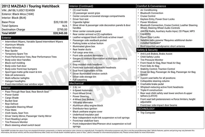 $9988 : Mazda Mazda3 2012 i Touring image 10