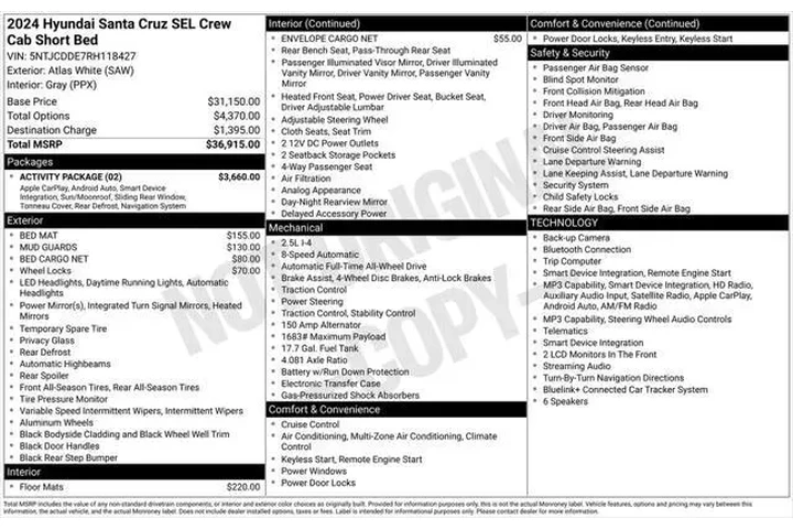 $27395 : Hyundai SANTA CRUZ 2024 AWD image 5