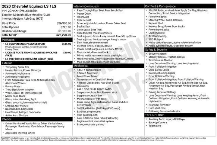 $13495 : Chevrolet Equinox 2020 LS 4d image 9