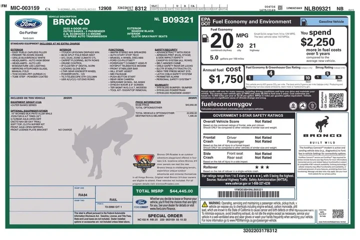 $32947 : Ford Bronco 2022 4x4 Base 4d image 2