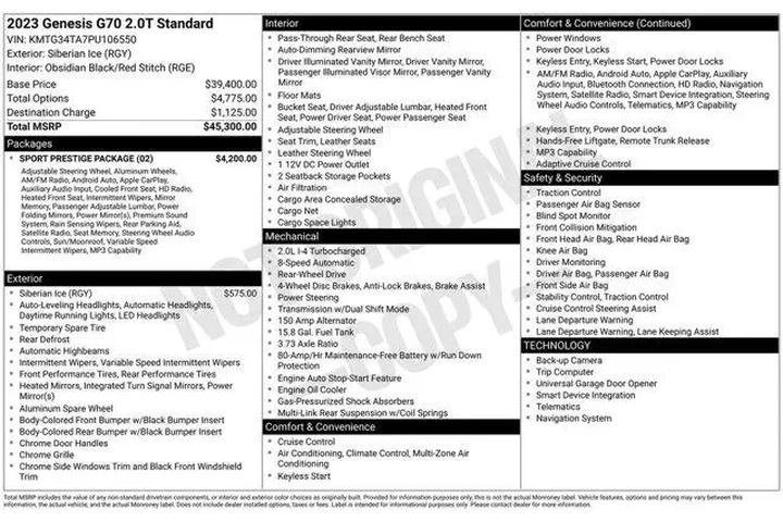 $25696 : Genesis G70 2023 2.0T 4dr Se image 9