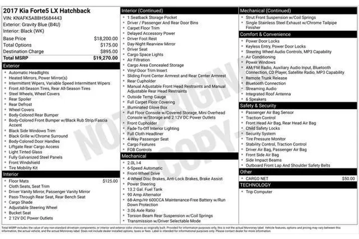 $8987 : Kia Forte5 2017 LX 4dr Hatch image 3
