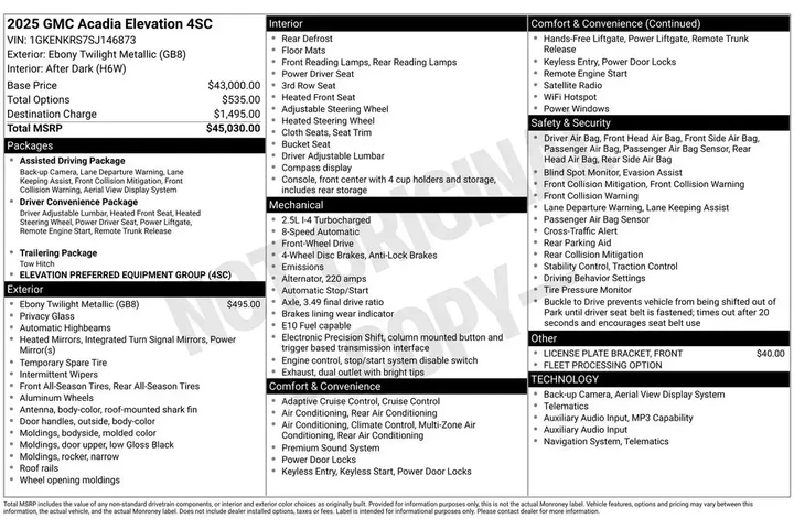 $32900 : GMC Acadia 2025 Elevation 4d image 2