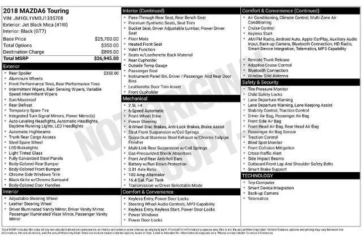 $21500 : Mazda Mazda6 2018 Touring 4d image 2