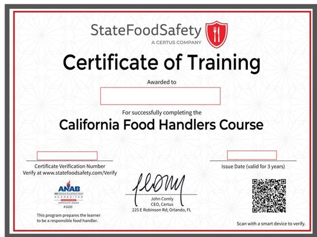 Handler Food Certificarion image 1