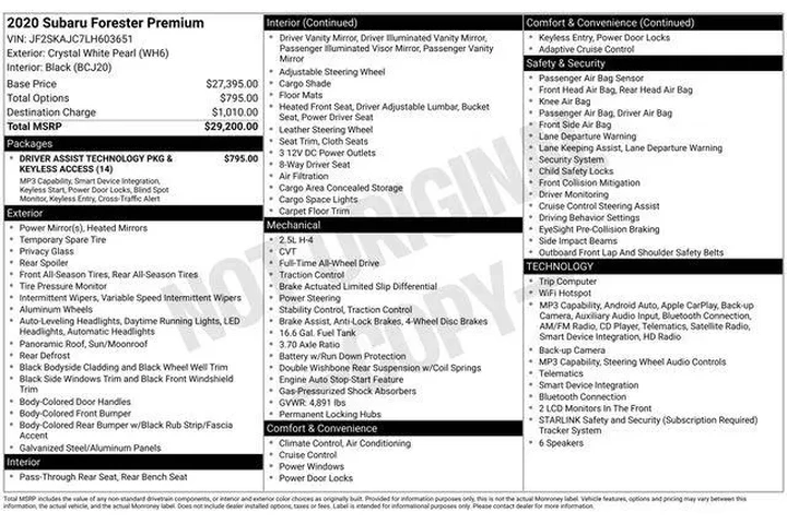 $20490 : Subaru Forester 2020 AWD Pre image 2