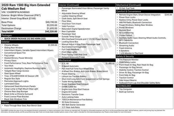 $15995 : Ram 1500 2020 4x4 Big Horn 4 image 9