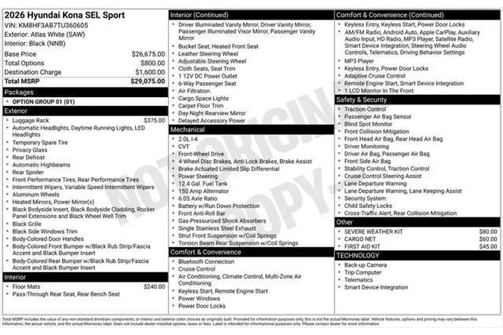 $25988 : Hyundai KONA 2026 SEL Sport image 4