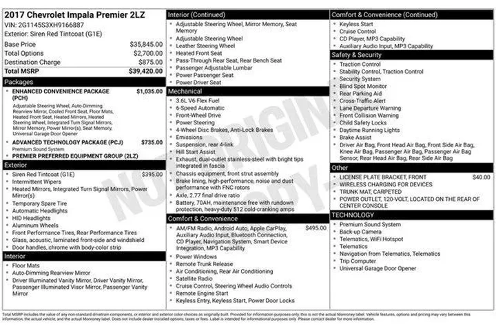 $15421 : Chevrolet Impala 2017 Premie image 2