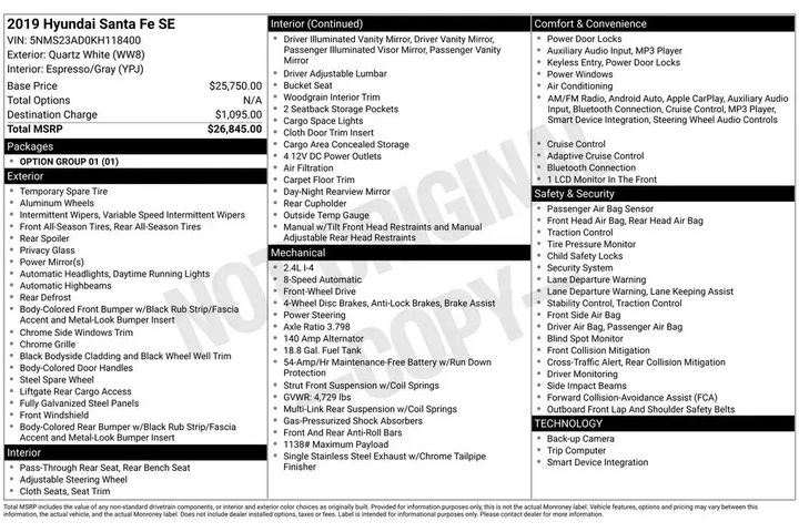 $13341 : Hyundai SANTA FE 2019 SE 2.4 image 2