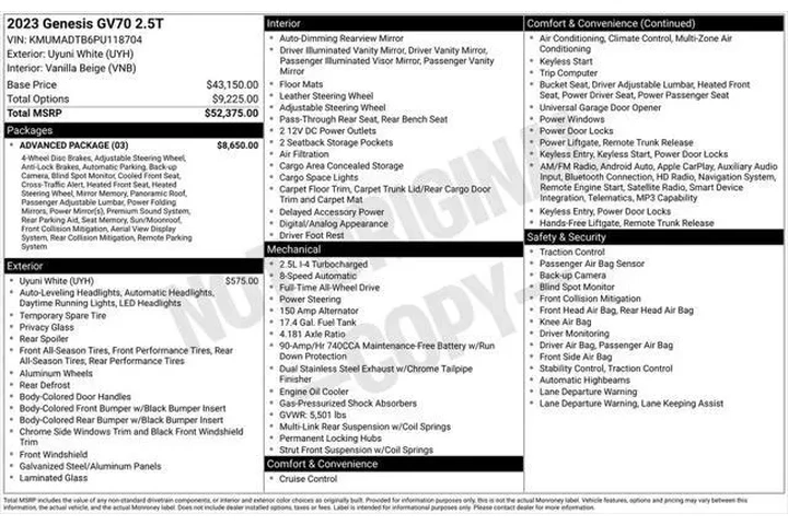 $36900 : Genesis GV70 2023 AWD 2.5T S image 8