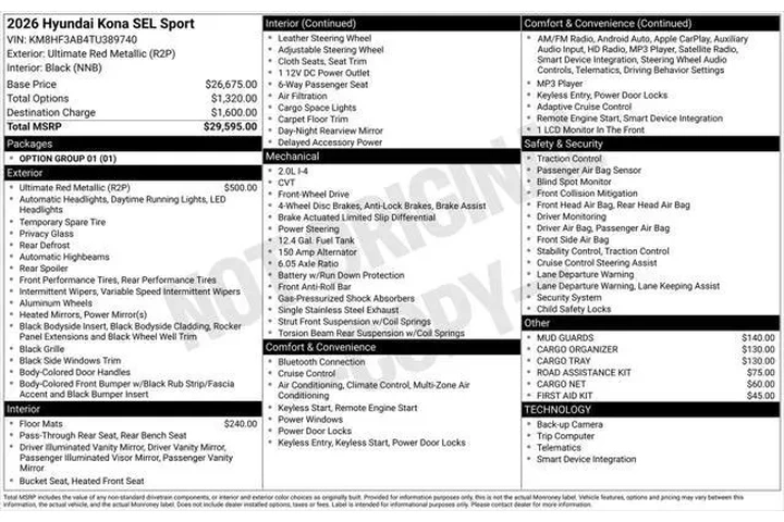 $25965 : Hyundai KONA 2026 SEL Sport image 3