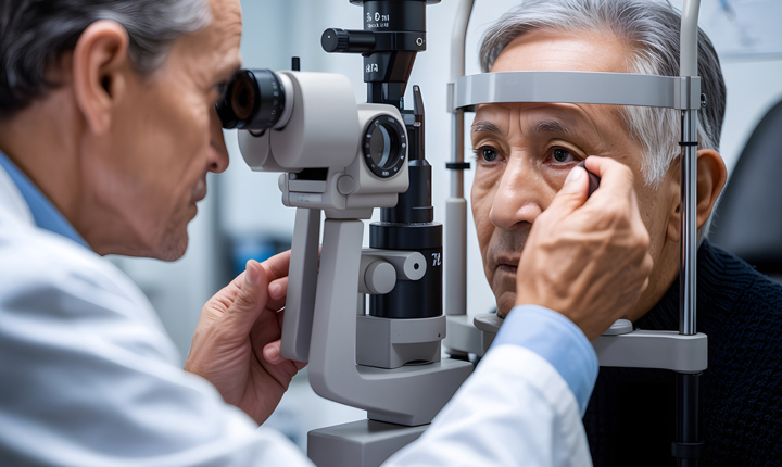 Adulto mayor haciéndose un examen de la vista 