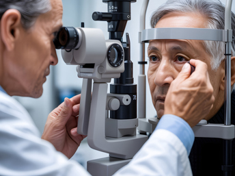 Adulto mayor haciéndose un examen de la vista 