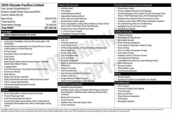 $35987 : Chrysler Pacifica 2025 Limit image 3