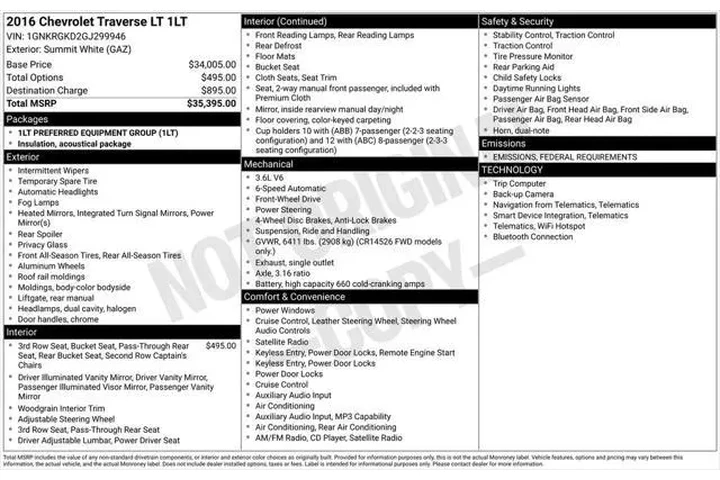 $11999 : Chevrolet Traverse 2016 LT 4 image 5