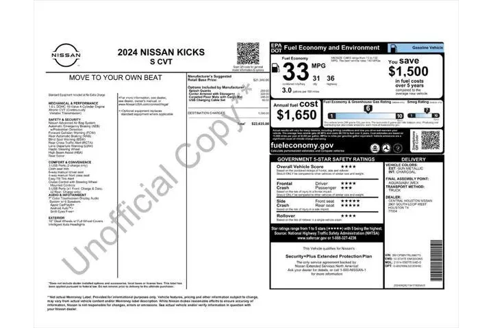 $19487 : Nissan Kicks 2024 S 4dr Cros image 4