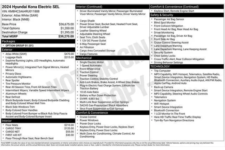 $23695 : Hyundai KONA Electric 2024 S image 5