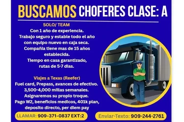🚚BUSCAMOS CHOFERES CLASE:A en San Bernardino