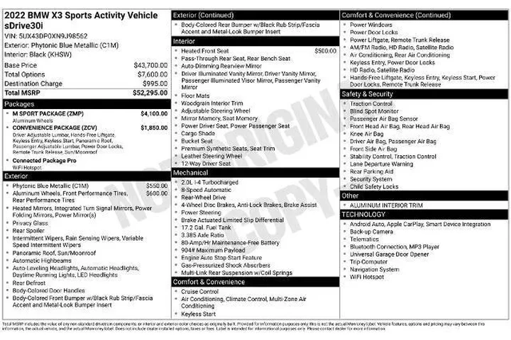 $31300 : BMW X3 2022 sDrive30i 4dr Sp image 3