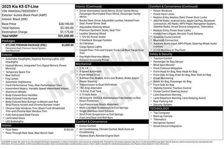 $26995 : Kia K5 2025 GT-Line 4dr Seda image 9