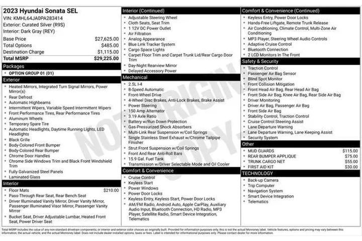 $20399 : Hyundai SONATA 2023 SEL 4dr image 5