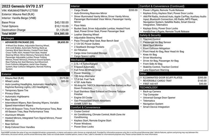 $38991 : Genesis GV70 2023 AWD 2.5T S image 3