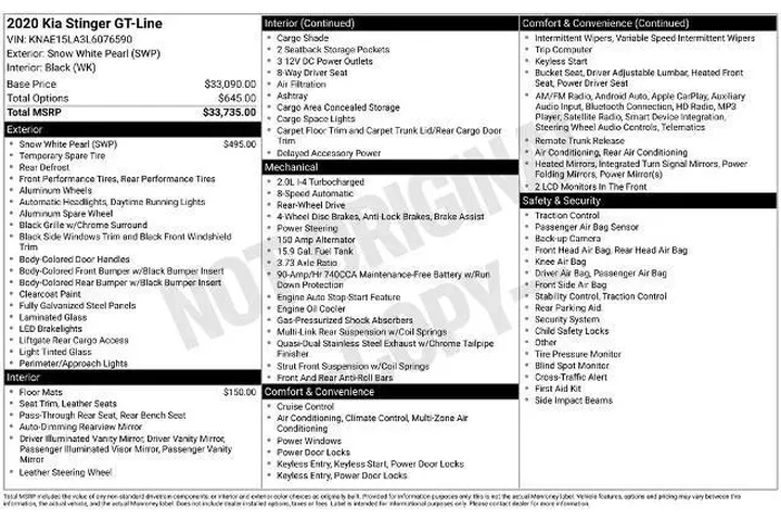 $22332 : Kia Stinger 2020 GT-Line 4dr image 3