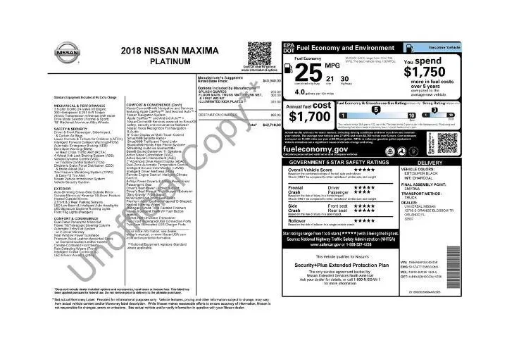 $18900 : Nissan Maxima 2018 Platinum image 3