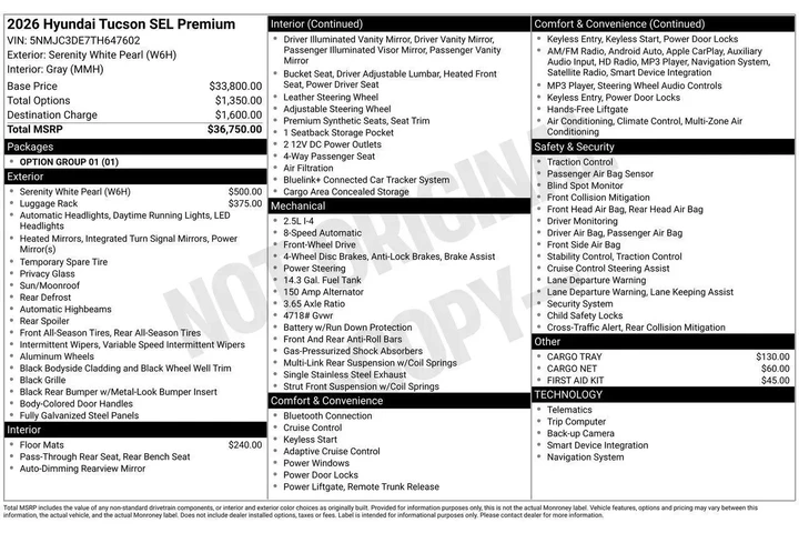 $32655 : Hyundai TUCSON 2026 SEL Prem image 7