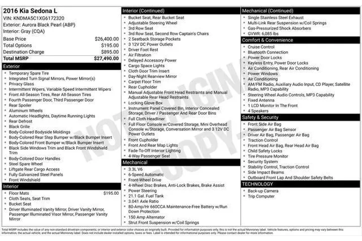 $8487 : Kia Sedona 2016 L 4dr Mini-V image 3