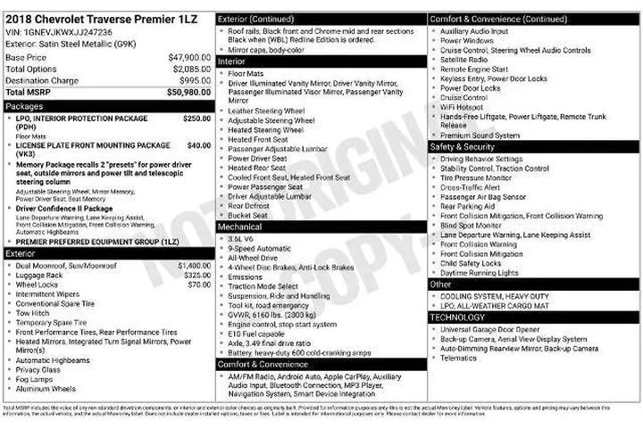 $21172 : Chevrolet Traverse 2018 4x4 image 3