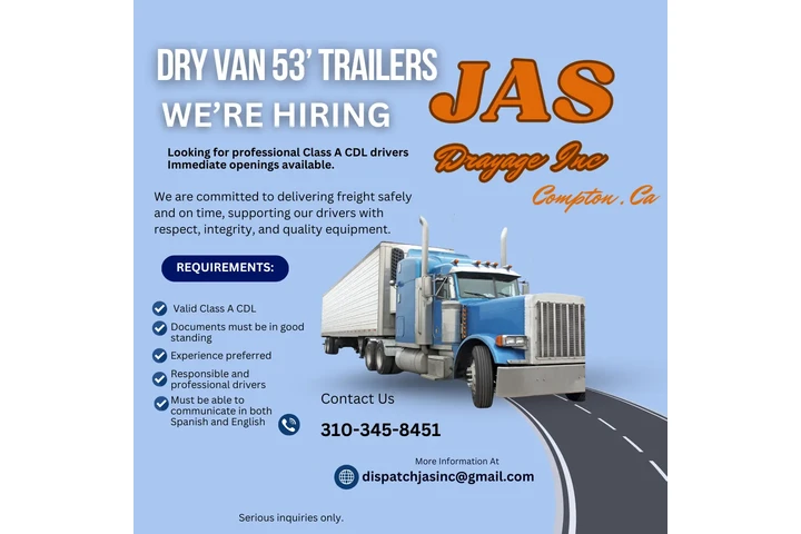 WE’RE HIRING CLASS A CDL DRIVE image 1