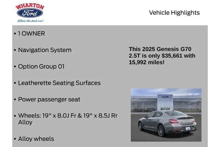 $32777 : Genesis G70 2025 2.5T Standa image 5