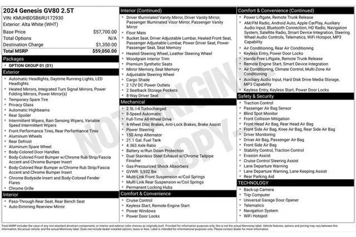 $37500 : Genesis GV80 2024 AWD 2.5T 4 image 6