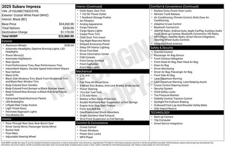 $23990 : Subaru Impreza 2025 AWD Base image 3