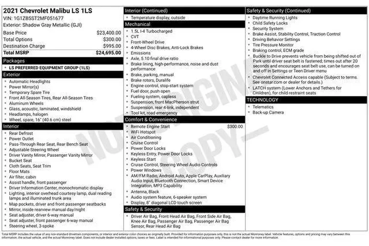 $11895 : Chevrolet Malibu 2021 LS 4dr image 9