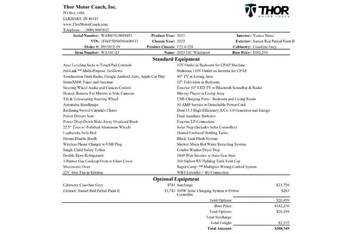 $114999 : 2023 Thor Motor Coach Windspo image 5