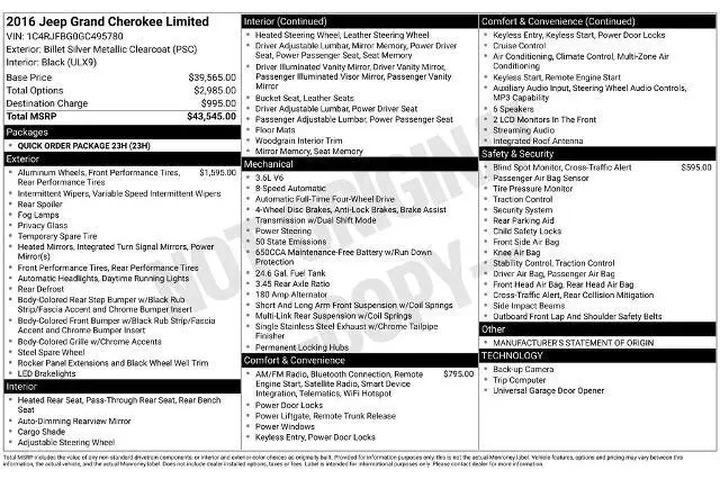 $12916 : Jeep Grand Cherokee 2016 4x4 image 2