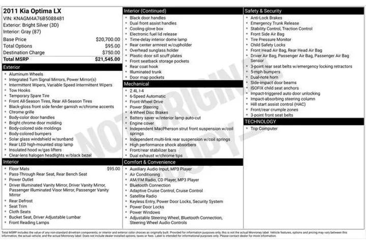 $6898 : Kia Optima 2011 LX 4dr Sedan image 2