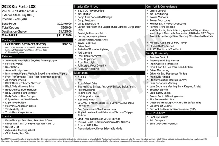 $19991 : Kia Forte 2023 LXS 4dr Sedan image 5