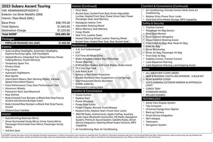 $34470 : Subaru Ascent 2023 AWD Touri image 2