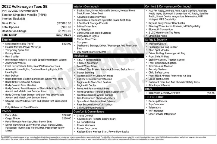 $17814 : Volkswagen Taos 2022 SE 4dr image 3